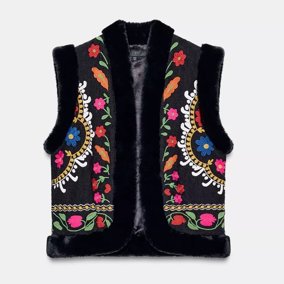 Zara Jackets & Blazers - ZARA limited edition CONTRASTING EMBROIDERED FAUX FUR VEST